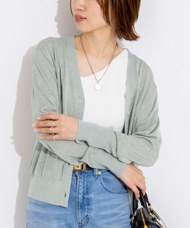 《手洗い可能/アンサンブル対応》ラメVネックカーディガン
