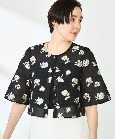 《セットアップ対応》ラメフラワージャガードブラウス