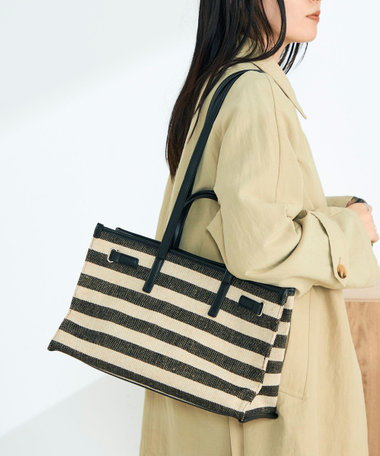 ボーダープリントスクエアトートバッグ