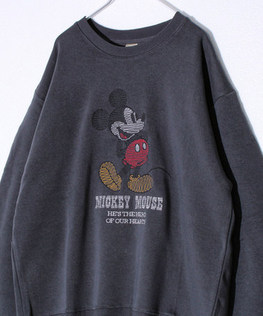 【ミッキー】UNISEX アップリケ＆フロッキー＆横振り刺繍 裏起毛スウェット