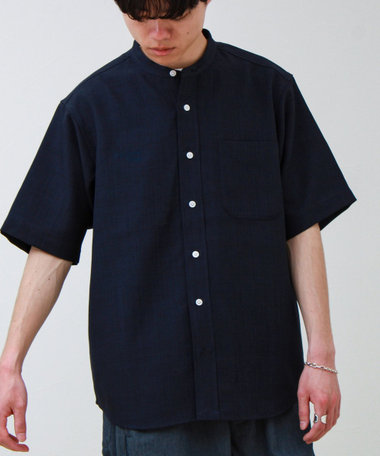 【セットアップ対応】リネンライクバンドカラーシャツ