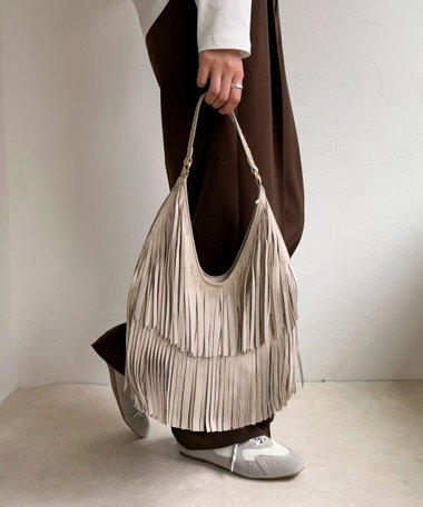 スエードフリンジラウンドバッグ