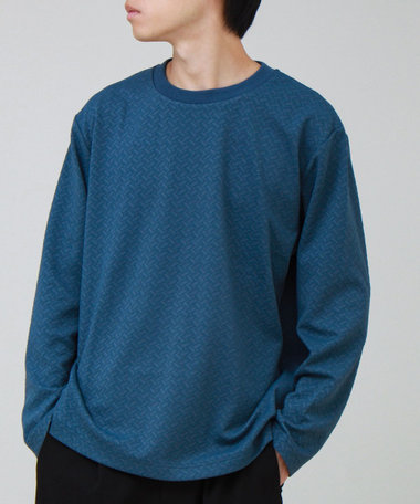 フクレジャガード幾何学柄 ロンT ロングスリーブTシャツ