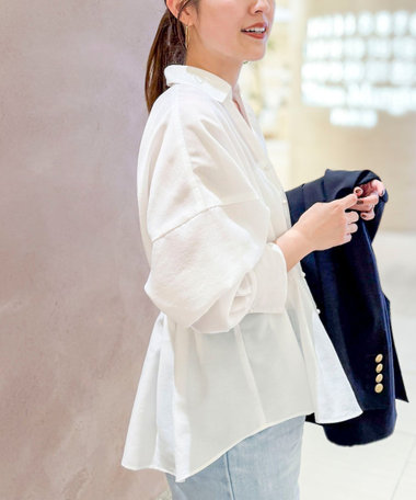 ウォッシャブルパール釦スキッパータックブラウス