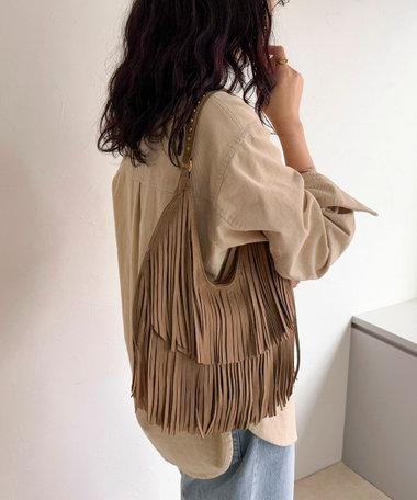 スエードフリンジラウンドバッグ