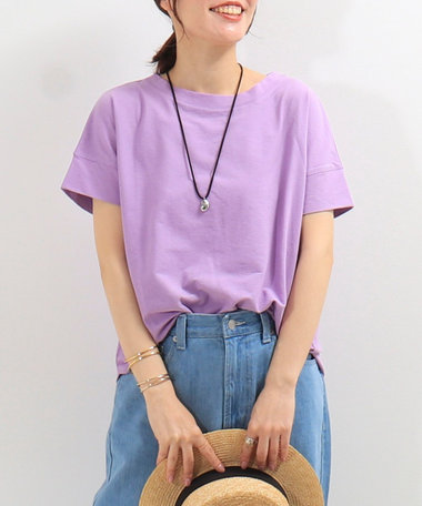 袖口ダブル麻調カットT