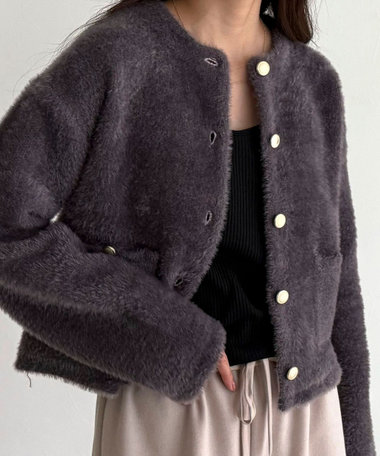 シャギー裏配色ジャケットカーディガン