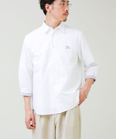 【フレブル刺繍】七分袖シャツ ストライプ/無地