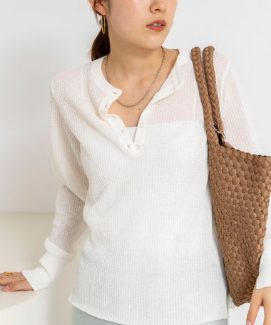 《手洗い可能》ギマポリコットンワッフルヘンリーネックプルオーバー