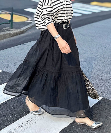 【MARILYN MOON】sheer starched cotton lace tieredスカート