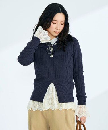 センタースリット衿付きプルオーバー