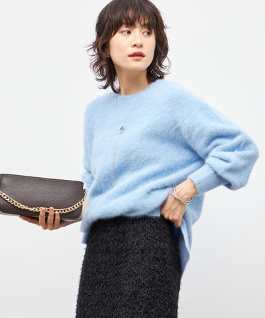 カシミヤ混ヘアリークルーネックプルオーバー