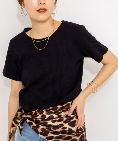 ウォッシャブルバックデザインリブＴシャツ