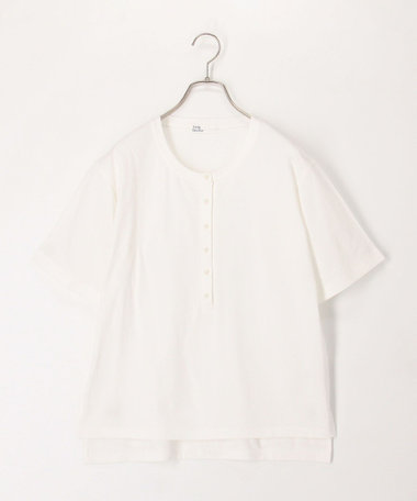 ドライタッチ天竺ヘンリーネックパール釦Tee
