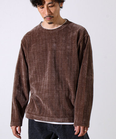 【上品な光沢感】シェニールフェイクレイヤードカットソー