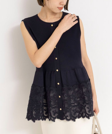 《手洗い可能》レース付きペプラムベスト