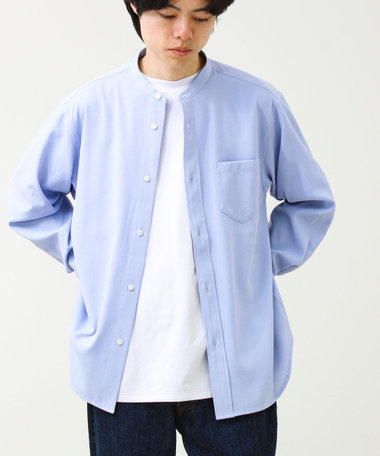 【きれい見えラク素材】crunchyバンドカラーシャツ