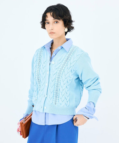 《手洗い可能》ケーブルレースVネックカーディガン