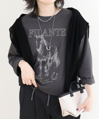 ホースプリント裾ドロストTシャツ