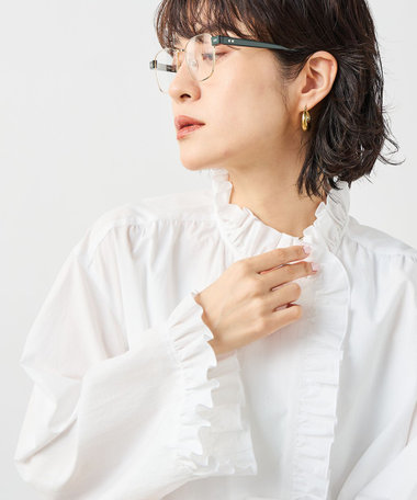 ウォッシャブルORGANICコットンフリルシャツブラウス