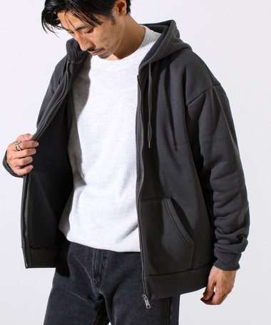 ポストオーバーオールズ ジップパーカー 肉厚 吊裏毛 杢グレー XL