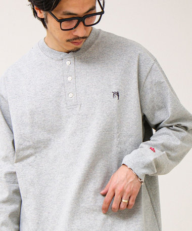 【BOY刺繍】裏グラデーション ヘンリーネック ロンT