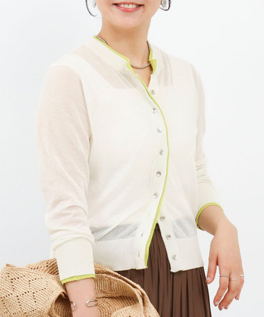 配色リネンタッチシアーカーディガン