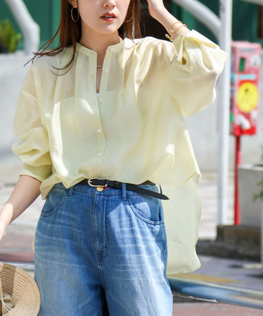 ウォッシャブルサイドボタンシアーブラウス