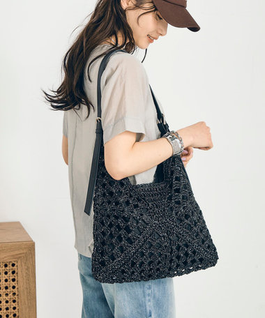 ラメ混透かし柄ワンショルバッグ