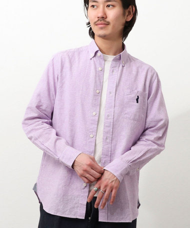 クマ刺繍 BD リネンコットンシャツ