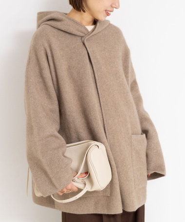 ハーフ丈フーディー リバー風ニットコート