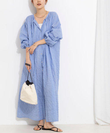 ウォッシャブルシャーリングストライプ2WAYギャザーワンピース