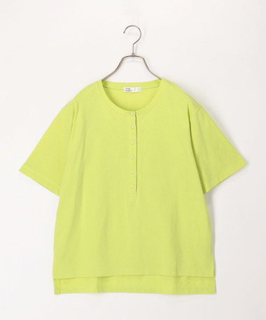 ドライタッチ天竺ヘンリーネックパール釦Tee