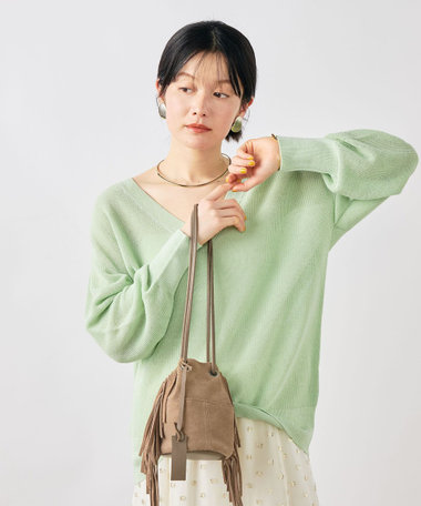 《手洗い可能》ペーパー混深V片畦プルオーバー