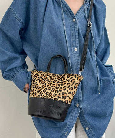 ハラコレオパードバケツトートバック