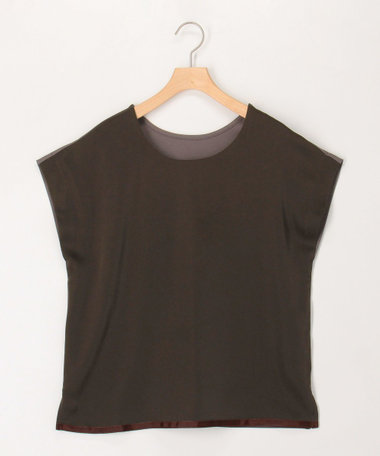 サテン×スムース二重プルオーバーカットソー