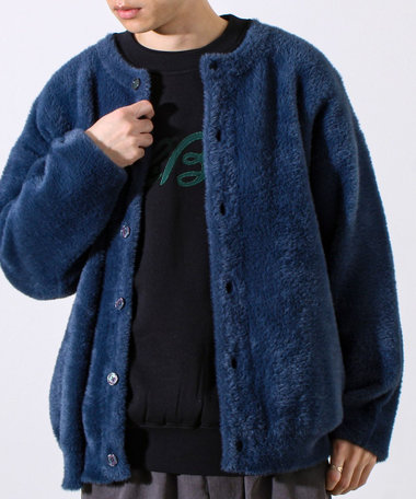 モヘヤライク シャギークルーネックカーディガン