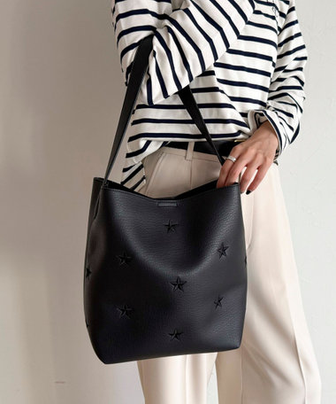 星刺しゅうフェイクレザーワンハンドルバッグ