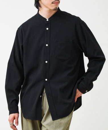 【きれい見えラク素材】crunchyバンドカラーシャツ