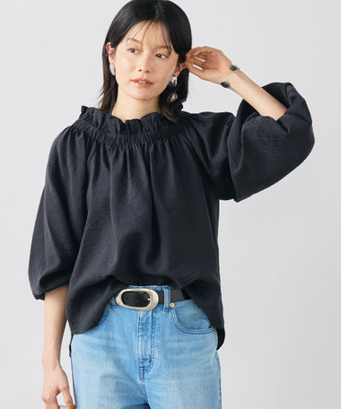 ウォッシャブルシアーシルクワッシャーオフショルブラウス