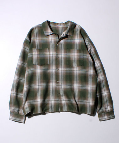 【残暑にも快適なさらっとシャツ】ワッフルチェック ロングスリーブシャツ オンブレチェック