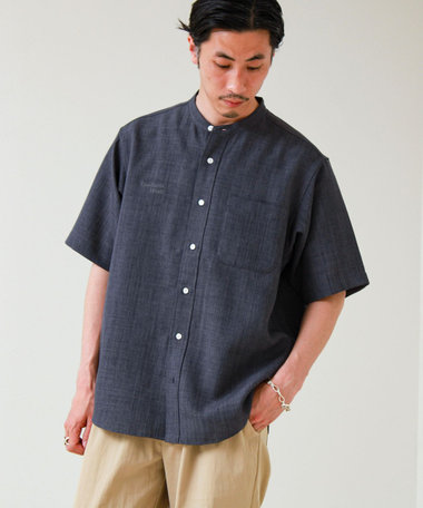 【セットアップ対応】リネンライクバンドカラーシャツ