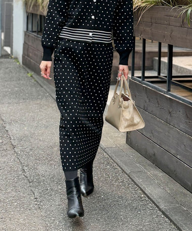 《セットアップ対応》エステルニットドットスカート