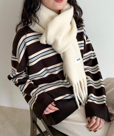 ウール混ブークレ無地マフラー 30