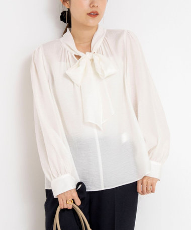 ウォッシャブルシアーボウタイ2WAYブラウス