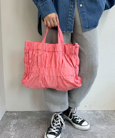 【ACOC/アコック】シャーリングギャザーヨコ型トートバック