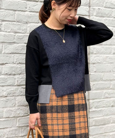 ラメフェザー切替バイカラープルオーバーニット