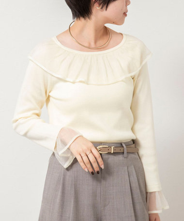 《手洗い可能》シアーフリル総針プルオーバー