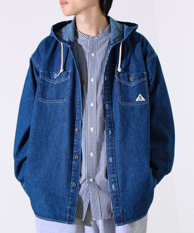 【GEVACO】デニムフーディーシャツ フード付きデニムシャツ
