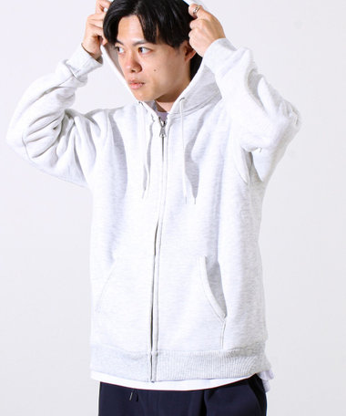 RILY フーディ Lサイズ ホワイト　パーカー MLB□(W)Varsity Ribbed Slim-Fit Hoodie Zip-Up□送料込 (MLB